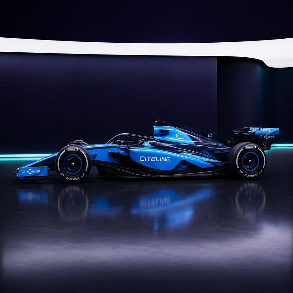 Blue race car with the Citeline logo.