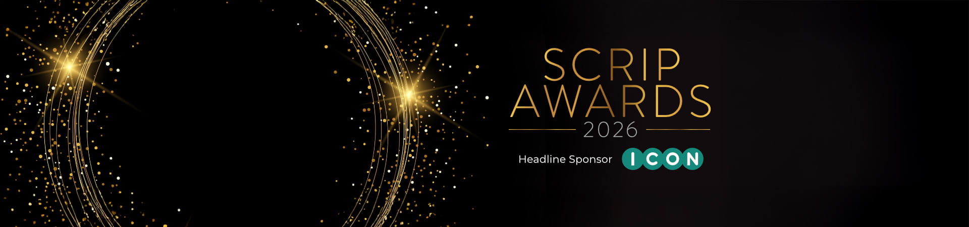 Header banner for the Scrip Awards 2026, with ICON as Headline Sponsor