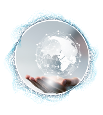 Hands with a 3D model of the globe above them.
