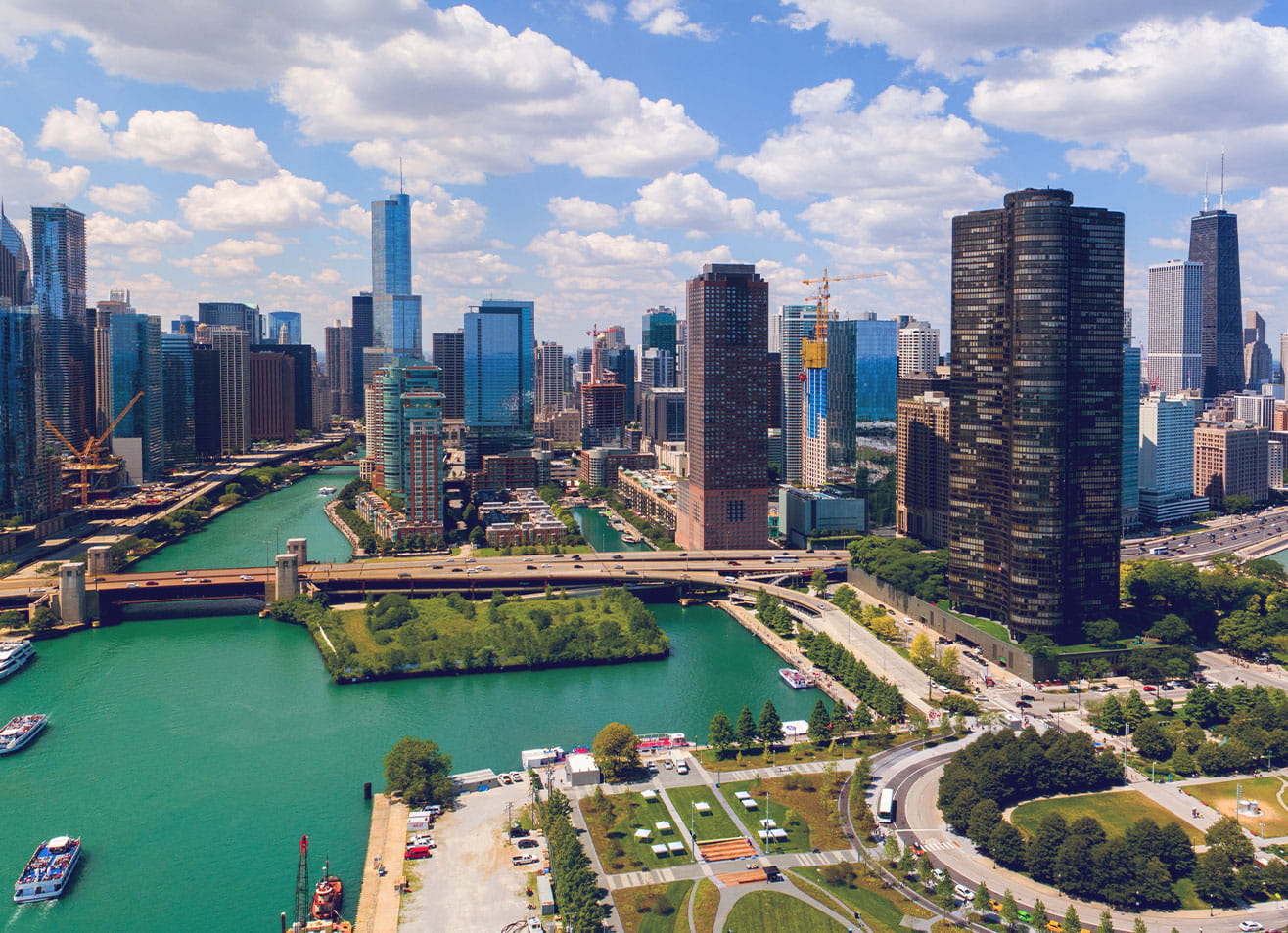 Aerial view of Chicago, location of the ASCO 2026 conference.