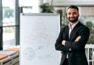 Person standing in front of a whiteboard.