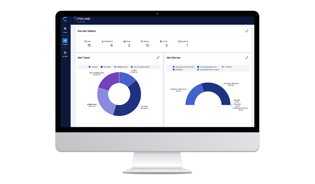 Citeline PatientMatch dashboard displayed on a laptop device.