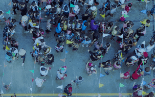 Aerial shot of a group of people.