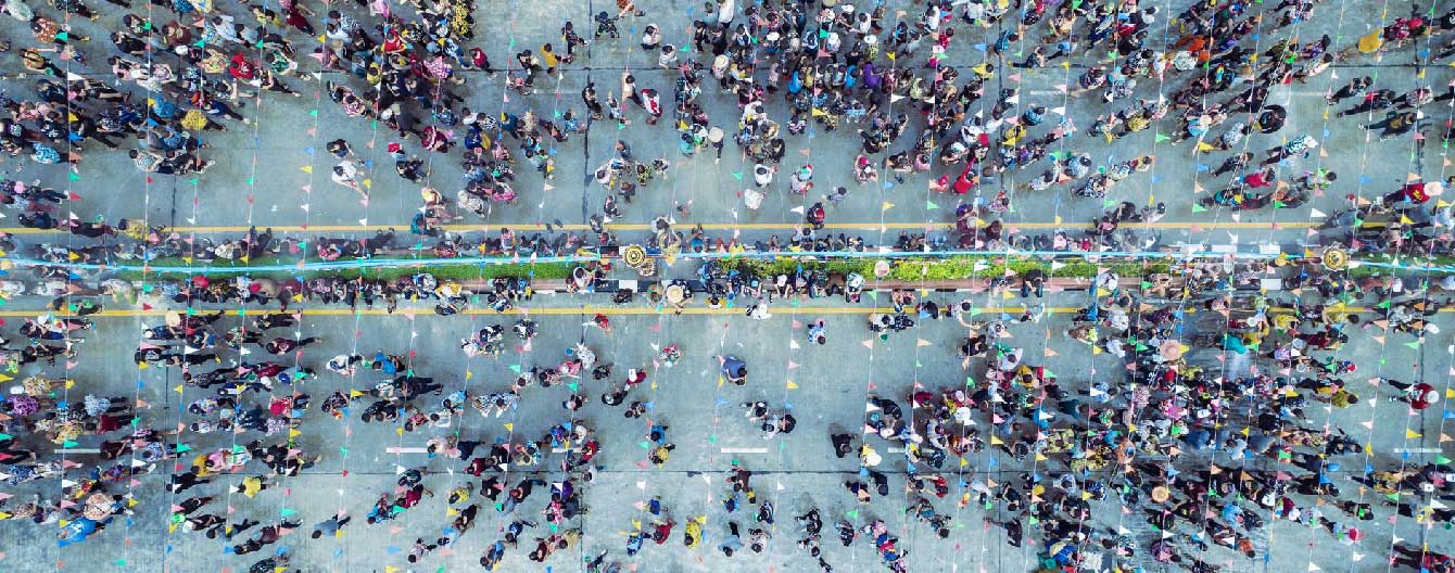 Aerial shot of a group of people.
