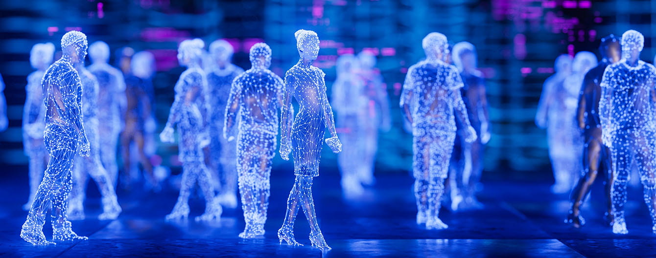 holographic image of people walking