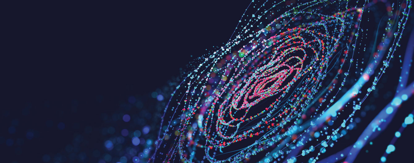 Digital neural network against a blue background.