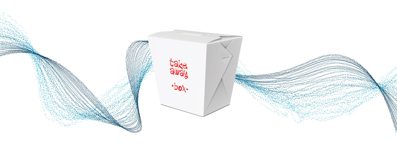 A takeaway box, similar to those used in Chinese restaurants.