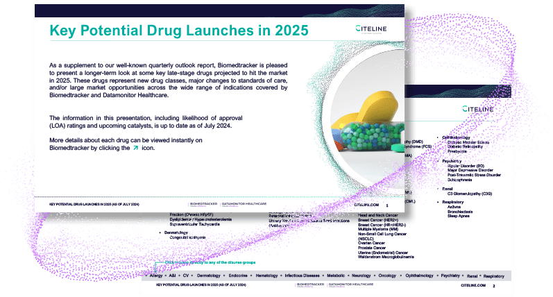 PDF preview of the Key Potential Drug Launches 2025 Report.