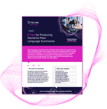 Infographic cover for 8 Tips for Producing Masterful Plain Language Summaries