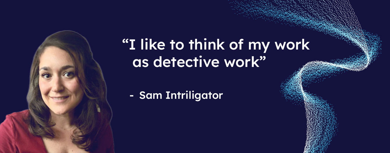 A person working on a laptop with book icons hovering above.