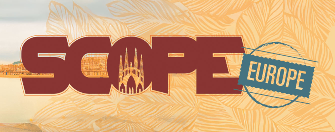 SCOPE Europe logo against a yellow background with leaves.