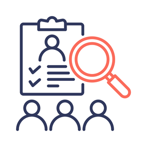 Clipboard with a magnifying glass and checklists.