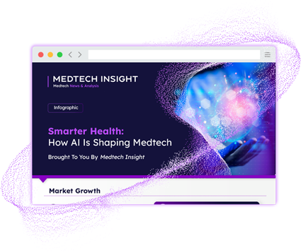PDF preview of the "Smarter Health: How AI Is Shaping Medtech" infographic displayed in a browser window.