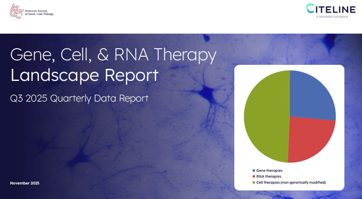 PDF preview of the Q3 2025 Gene, Cell + RNA Therapy Landscape Report, available for download