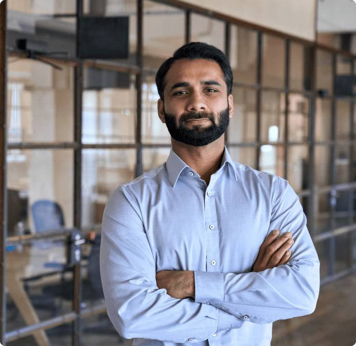 Person standing in an office.